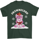 Christmas Snowicorn Funny Xmas Unicorn Mens T-Shirt Cotton Gildan Forest Green