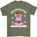 Christmas Snowicorn Funny Xmas Unicorn Mens T-Shirt Cotton Gildan Military Green
