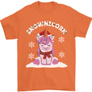 Christmas Snowicorn Funny Xmas Unicorn Mens T-Shirt Cotton Gildan Orange