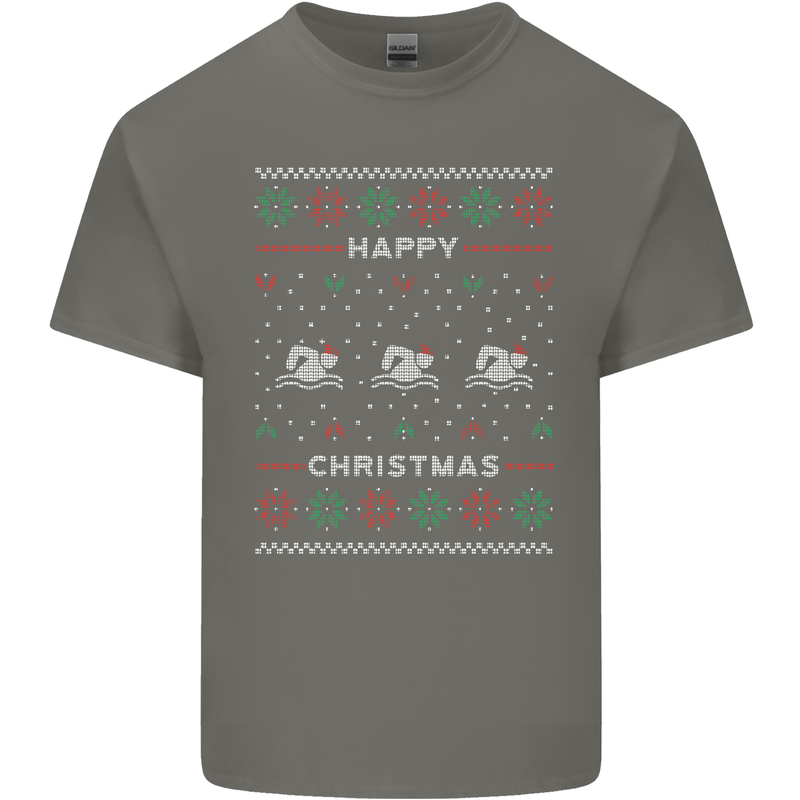 Christmas Swimming Design Mens Cotton T-Shirt Tee Top Charcoal