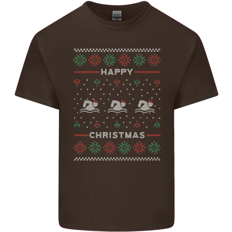 Christmas Swimming Design Mens Cotton T-Shirt Tee Top Dark Chocolate