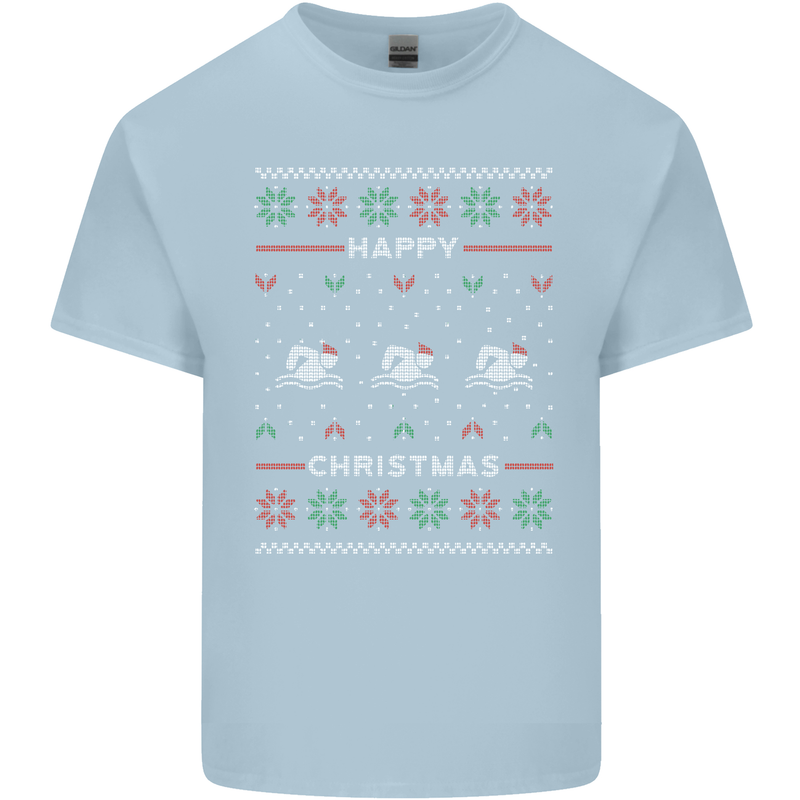 Christmas Swimming Design Mens Cotton T-Shirt Tee Top Light Blue