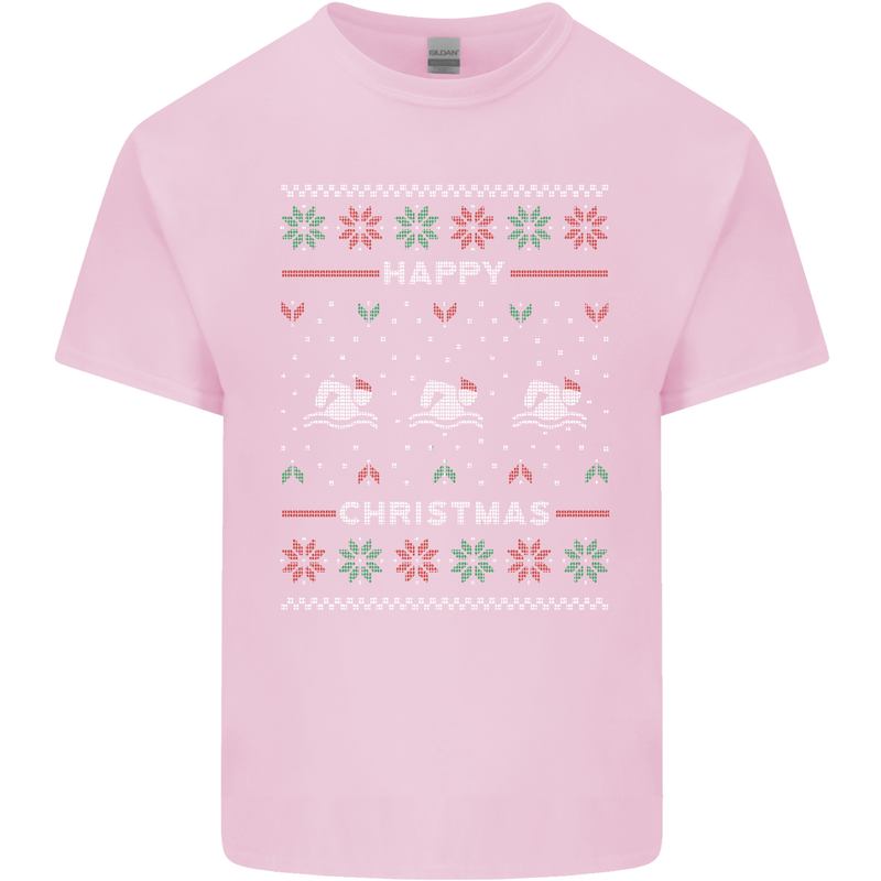 Christmas Swimming Design Mens Cotton T-Shirt Tee Top Light Pink