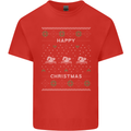 Christmas Swimming Design Mens Cotton T-Shirt Tee Top Red