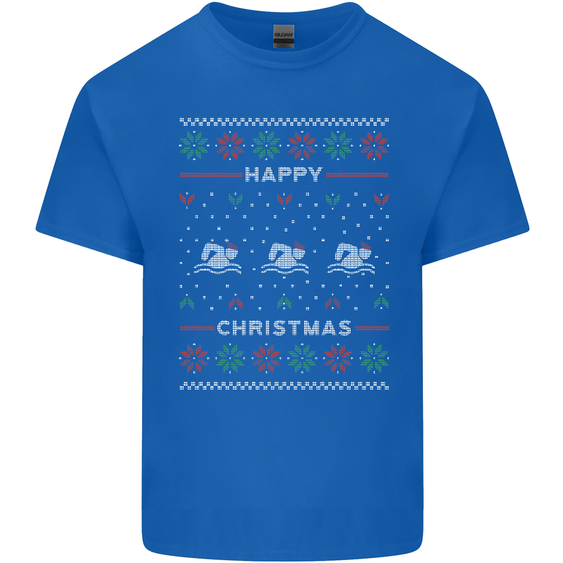 Christmas Swimming Design Mens Cotton T-Shirt Tee Top Royal Blue