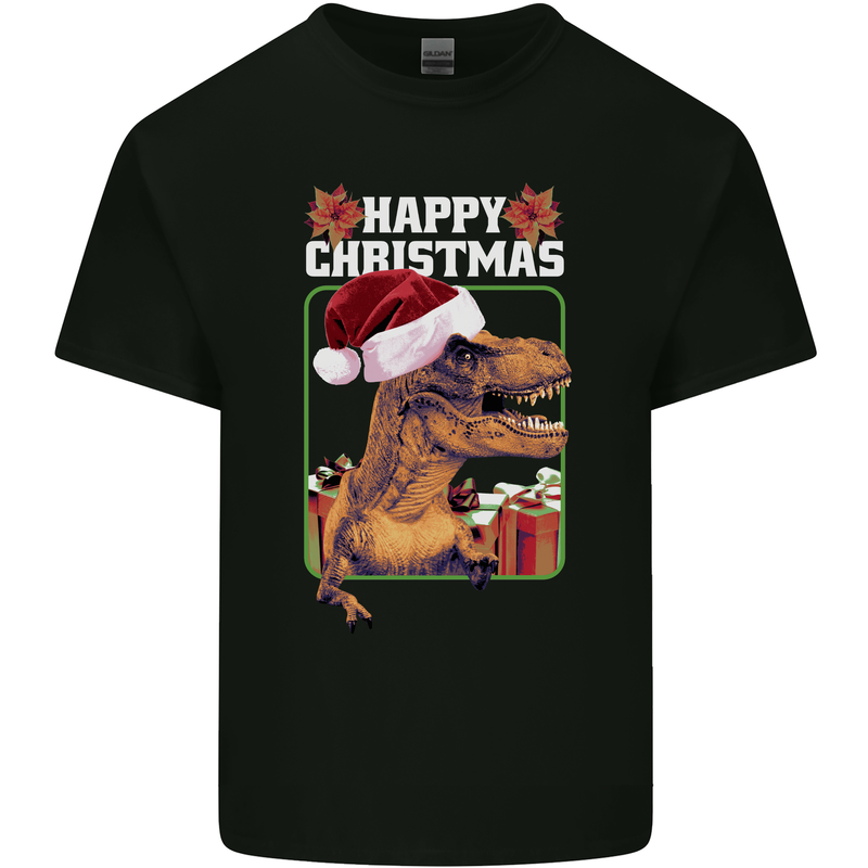 Christmas T-Rex Funny Dinosaur Mens Cotton T-Shirt Tee Top Black