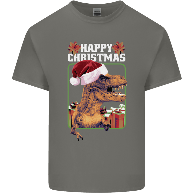 Christmas T-Rex Funny Dinosaur Mens Cotton T-Shirt Tee Top Charcoal