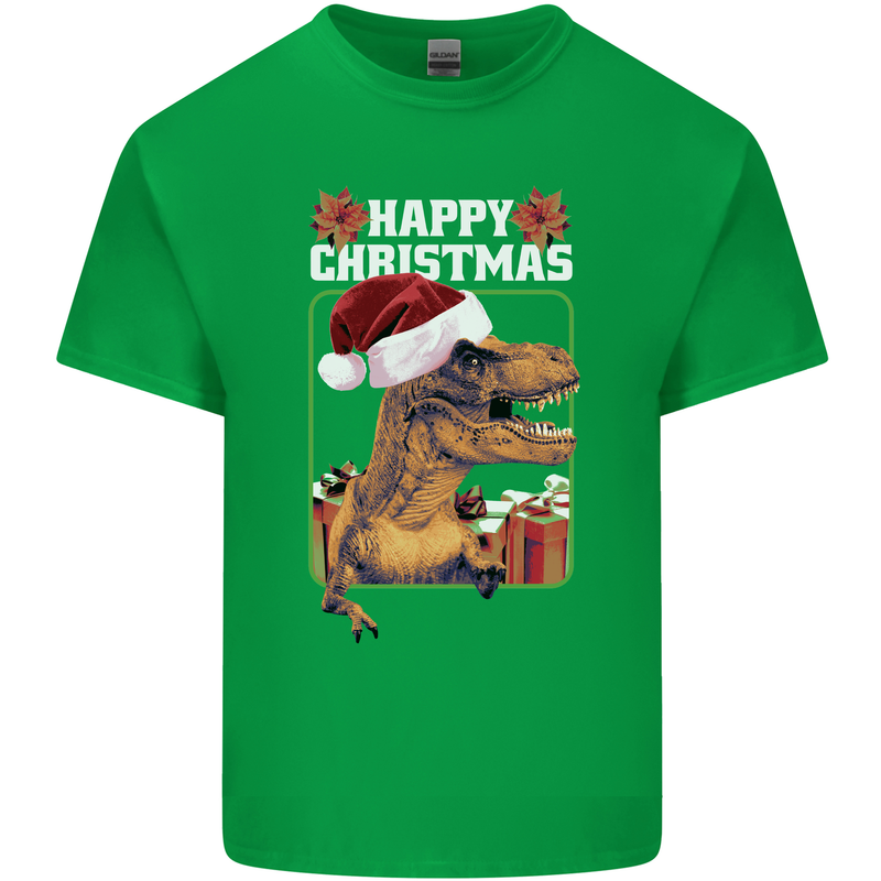 Christmas T-Rex Funny Dinosaur Mens Cotton T-Shirt Tee Top Irish Green