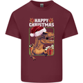 Christmas T-Rex Funny Dinosaur Mens Cotton T-Shirt Tee Top Maroon