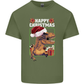 Christmas T-Rex Funny Dinosaur Mens Cotton T-Shirt Tee Top Military Green