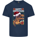 Christmas T-Rex Funny Dinosaur Mens Cotton T-Shirt Tee Top Navy Blue