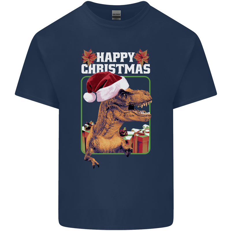 Christmas T-Rex Funny Dinosaur Mens Cotton T-Shirt Tee Top Navy Blue