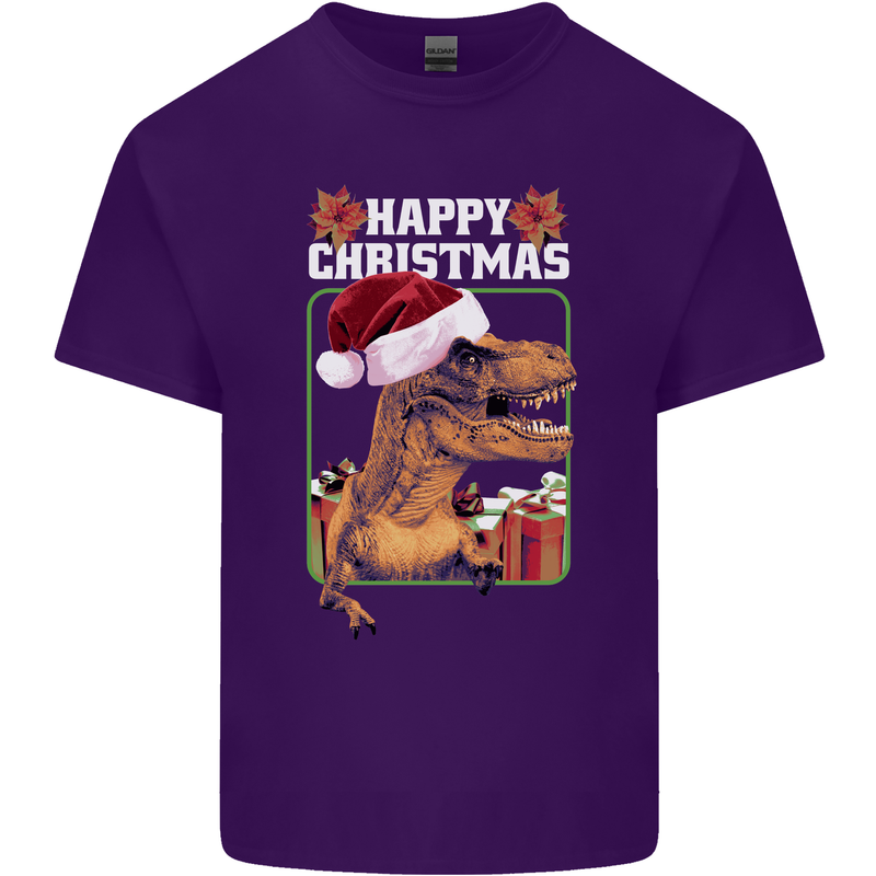 Christmas T-Rex Funny Dinosaur Mens Cotton T-Shirt Tee Top Purple