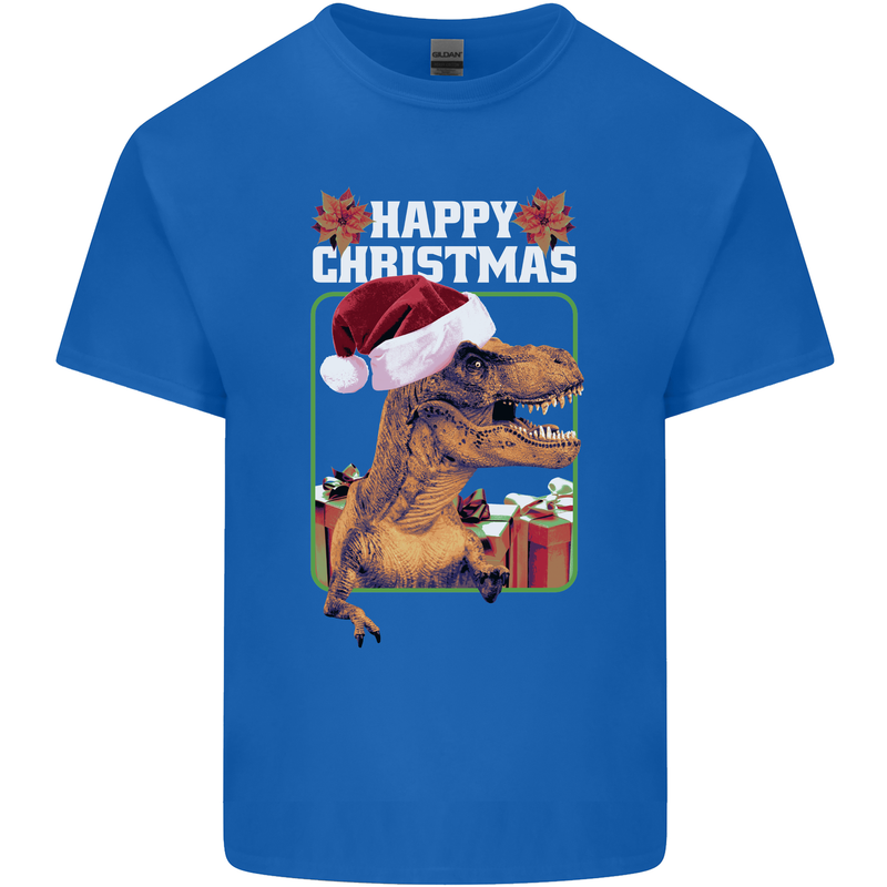 Christmas T-Rex Funny Dinosaur Mens Cotton T-Shirt Tee Top Royal Blue