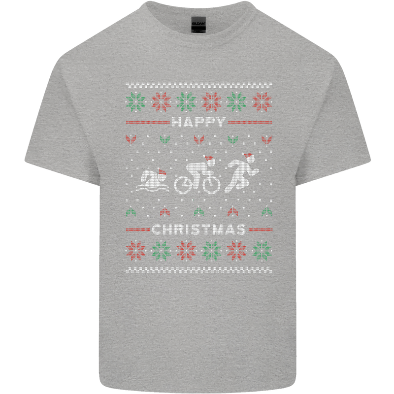 Christmas Triathlon Funny Fitness Gym Mens Cotton T-Shirt Tee Top Sports Grey
