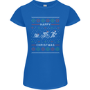 Christmas Triathlon Funny Fitness Gym Womens Petite Cut T-Shirt Royal Blue