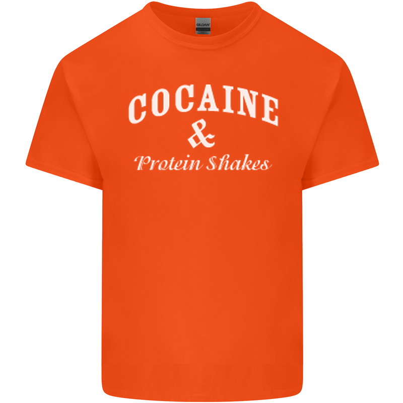 Cocaine and Protein Shakes Gym Drugs Funny Mens Cotton T-Shirt Tee Top Orange