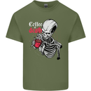 Coffee or Death Skull Mens Cotton T-Shirt Tee Top Military Green