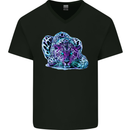 Cololurful Leopard Wild Cat Panther Mens V-Neck Cotton T-Shirt Black