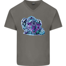 Cololurful Leopard Wild Cat Panther Mens V-Neck Cotton T-Shirt Charcoal