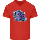 Cololurful Leopard Wild Cat Panther Mens V-Neck Cotton T-Shirt Red