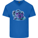 Cololurful Leopard Wild Cat Panther Mens V-Neck Cotton T-Shirt Royal Blue