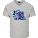 Cololurful Leopard Wild Cat Panther Mens V-Neck Cotton T-Shirt Sports Grey