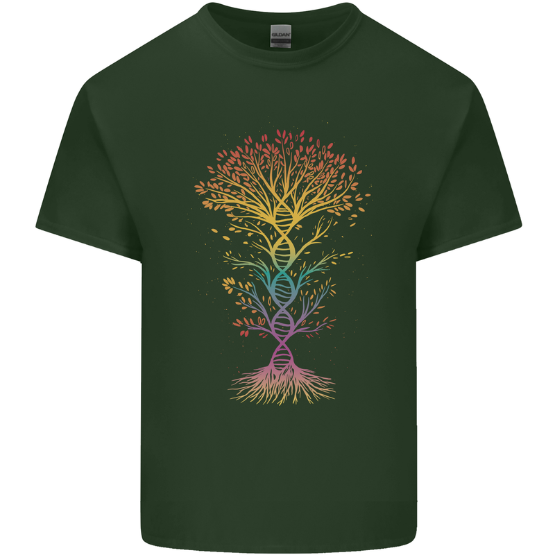 Colourful DNA Tree Biology Science Mens Cotton T-Shirt Tee Top Forest Green