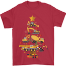 Construction Christmas Tree Digger Lorry Crane Mens T-Shirt 100% Cotton Red