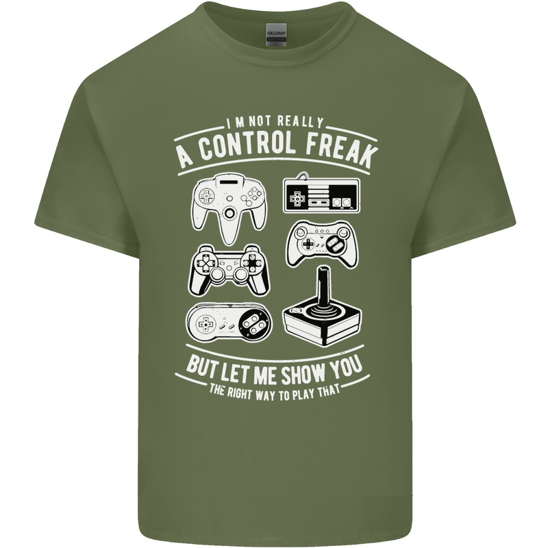 Control Freak Funny Gaming Gamer Mens Cotton T-Shirt Tee Top Military Green