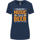 Country Music and Beer Thats Why Im Here Womens Wider Cut T-Shirt Navy Blue