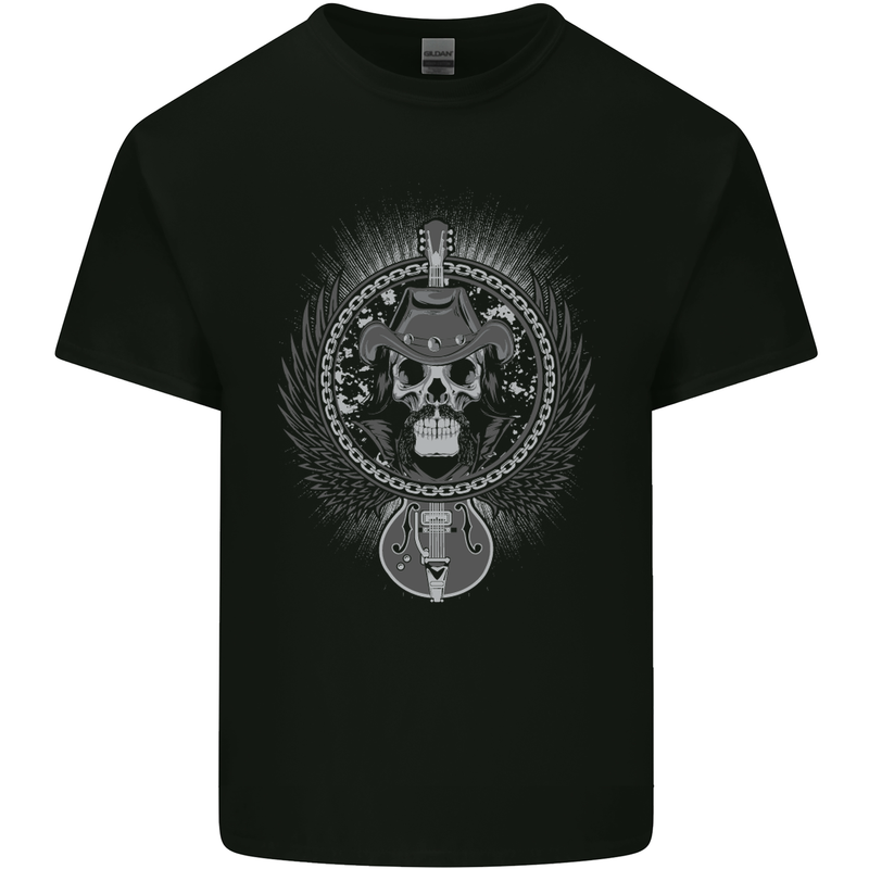 Cowboy Rock Skull Guitar Country Music Mens Cotton T-Shirt Tee Top Black