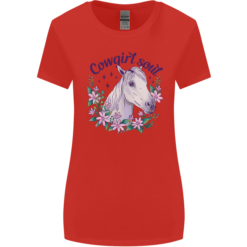 Cowgirl Soul Equestrian Horse Womens Wider Cut T-Shirt Red
