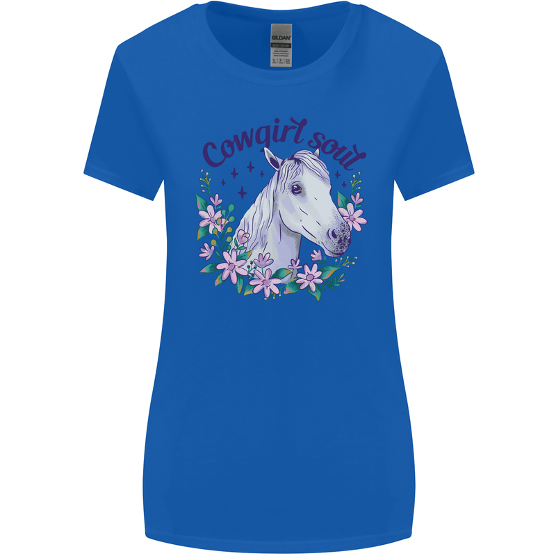 Cowgirl Soul Equestrian Horse Womens Wider Cut T-Shirt Royal Blue