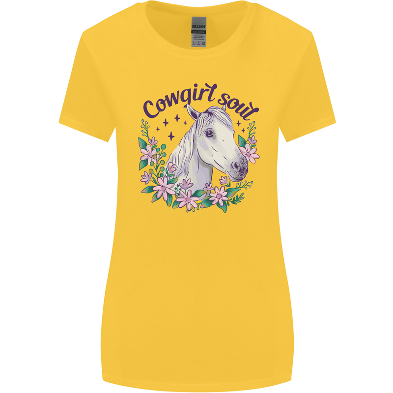 Cowgirl Soul Equestrian Horse Womens Wider Cut T-Shirt Yellow