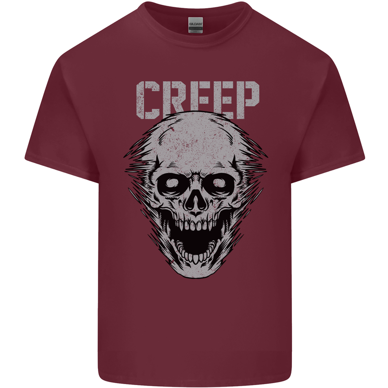 Creep Human Skull Gothic Rock Music Metal Mens Cotton T-Shirt Tee Top Maroon
