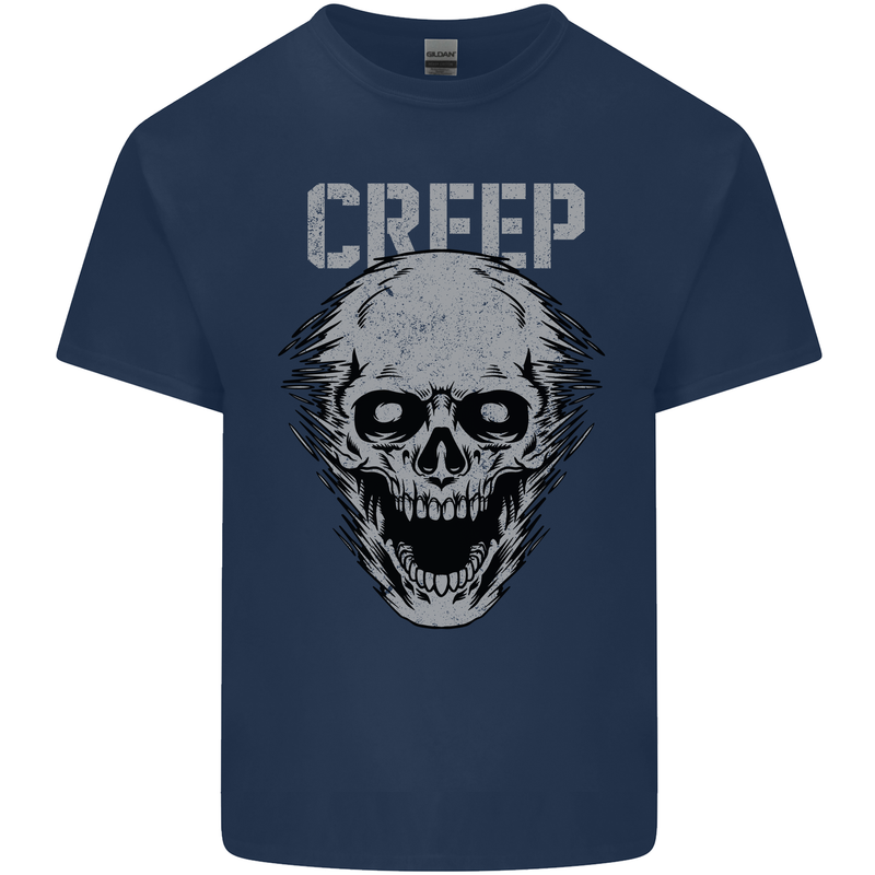 Creep Human Skull Gothic Rock Music Metal Mens Cotton T-Shirt Tee Top Navy Blue