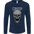 Creep Human Skull Gothic Rock Music Metal Mens Long Sleeve T-Shirt Navy Blue