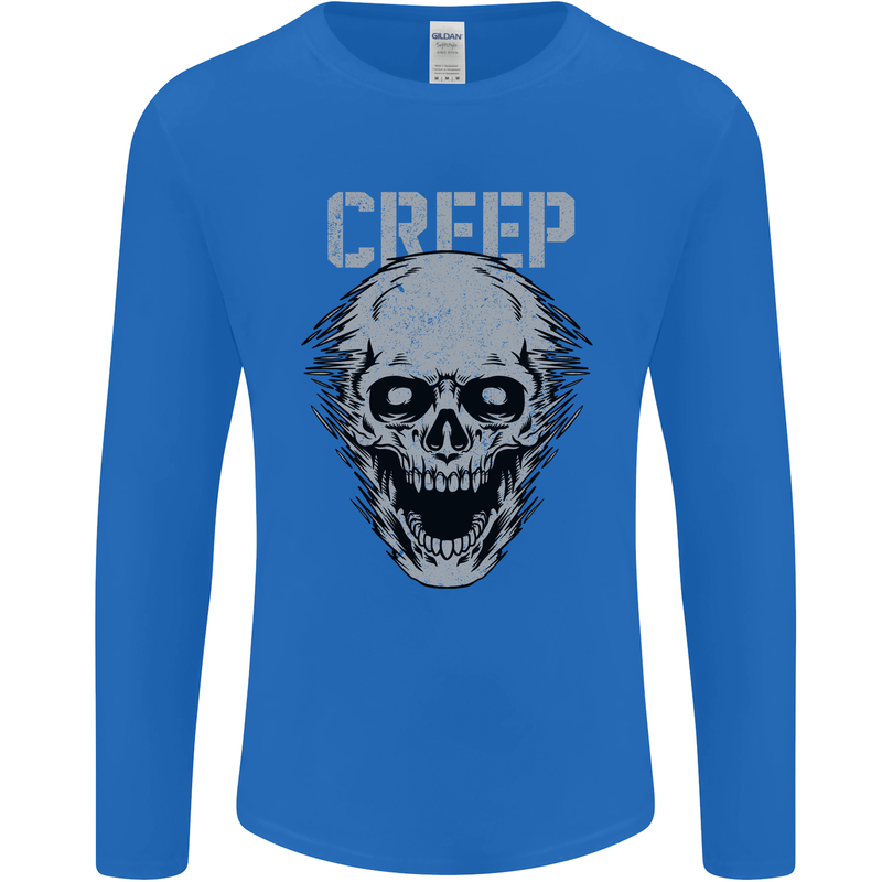 Creep Human Skull Gothic Rock Music Metal Mens Long Sleeve T-Shirt Royal Blue