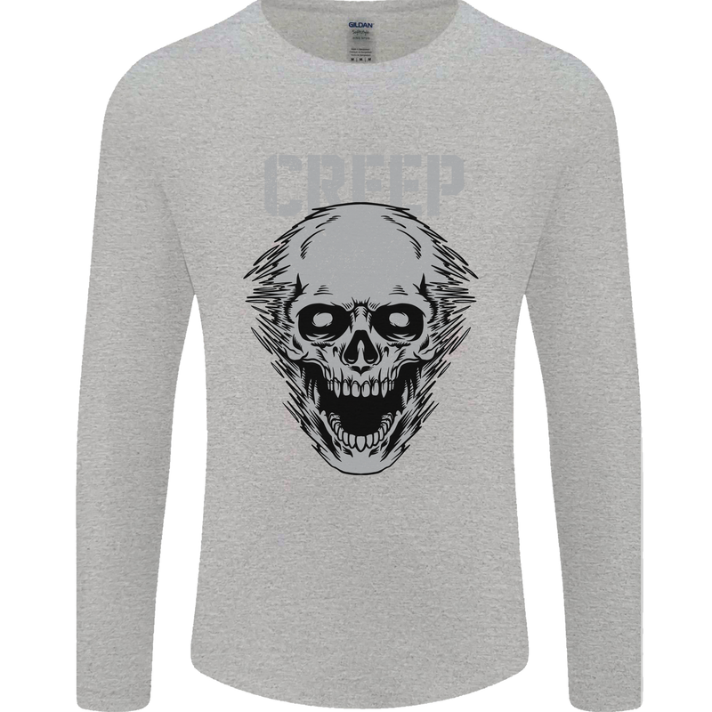 Creep Human Skull Gothic Rock Music Metal Mens Long Sleeve T-Shirt Sports Grey