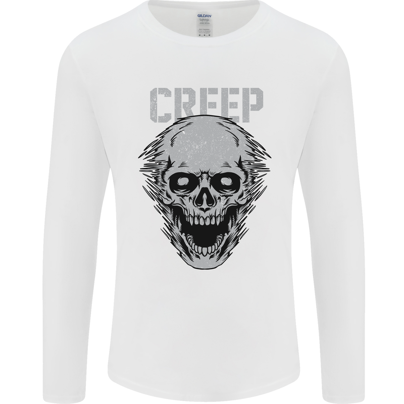 Creep Human Skull Gothic Rock Music Metal Mens Long Sleeve T-Shirt White