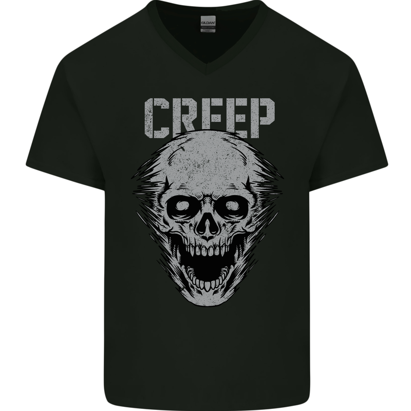 Creep Human Skull Gothic Rock Music Metal Mens V-Neck Cotton T-Shirt Black