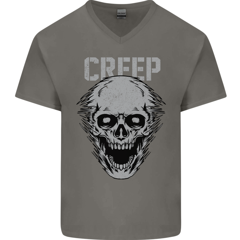 Creep Human Skull Gothic Rock Music Metal Mens V-Neck Cotton T-Shirt Charcoal