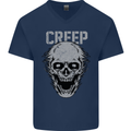 Creep Human Skull Gothic Rock Music Metal Mens V-Neck Cotton T-Shirt Navy Blue