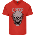Creep Human Skull Gothic Rock Music Metal Mens V-Neck Cotton T-Shirt Red