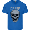 Creep Human Skull Gothic Rock Music Metal Mens V-Neck Cotton T-Shirt Royal Blue