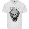 Creep Human Skull Gothic Rock Music Metal Mens V-Neck Cotton T-Shirt White