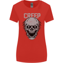 Creep Human Skull Gothic Rock Music Metal Womens Wider Cut T-Shirt Red