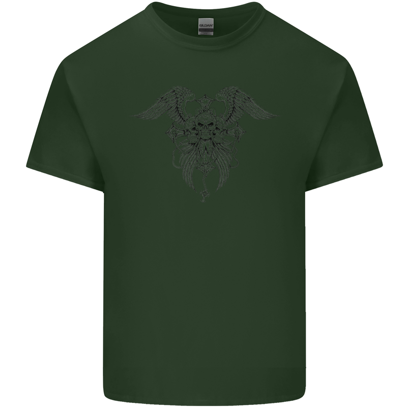 Cross Skull Wings Gothic Biker Heavy Metal Mens Cotton T-Shirt Tee Top Forest Green