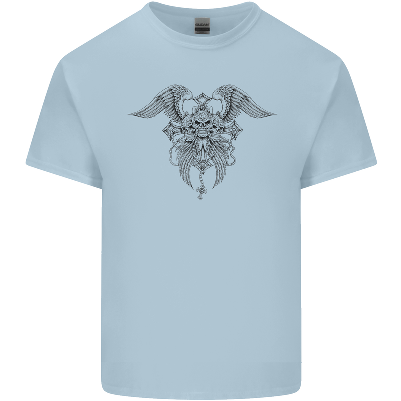 Cross Skull Wings Gothic Biker Heavy Metal Mens Cotton T-Shirt Tee Top Light Blue